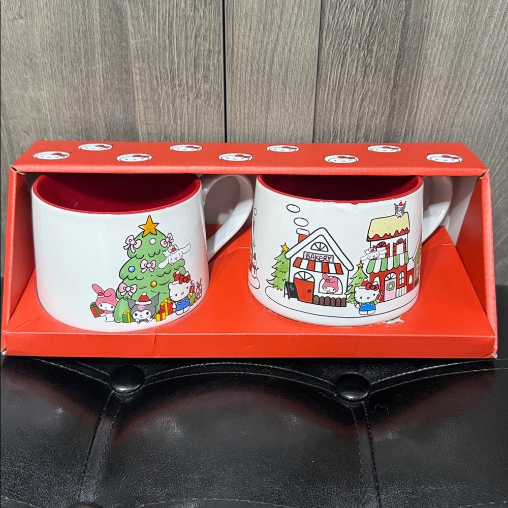 New Blue Sky Clayworks Hello Kitty 2 Piece Christmas Ceramic Coffee Mug Set